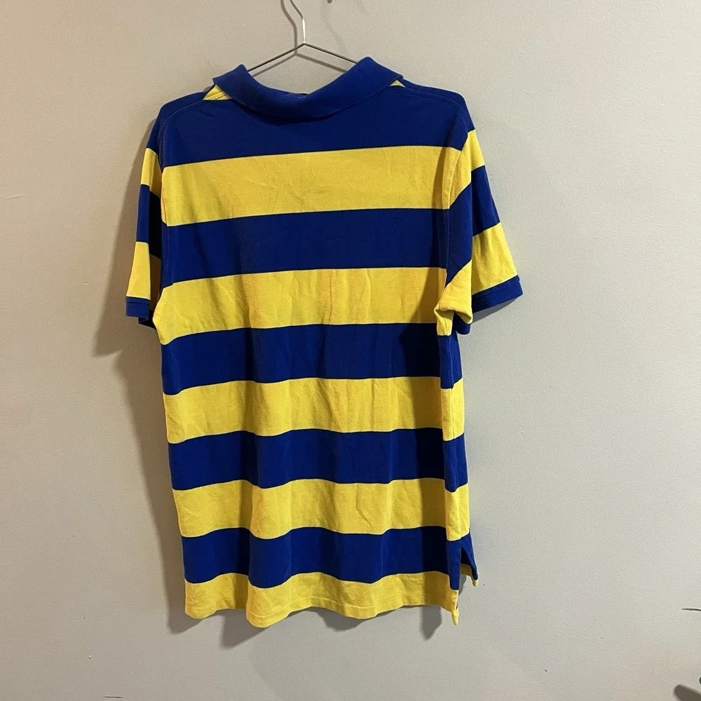 Polo Ralph Lauren Mens XL Polo Shirt Rugby Custom Fit Blue Yellow Stripes Golf